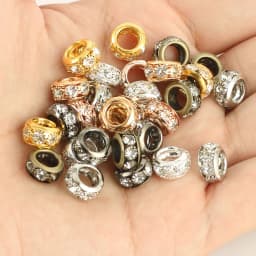 8mm 10mm 12mm Big Hole Rhinestone Crystal Rondelle Beads Copper Spacer Charms Beads for Jewelry Making DIY Bracelet Accessories