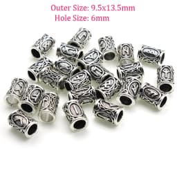 24pcs/Set Viking Rune Metal Spacer Beads Fit Beards or Hair Rune Vintage Big Hole Bead DIY Pendants Jewelry Making Accessories