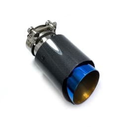 1PCS Car Exhaust Tail Pipe Glossy Carbon Tail End Blue Stainless Steel Straight Muffler Tip Flange With REM For Bmw F30