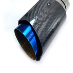 1PCS Car Exhaust Tail Pipe Glossy Carbon Tail End Blue Stainless Steel Straight Muffler Tip Flange With REM For Bmw F30