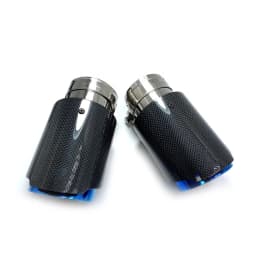 1PCS Car Exhaust Tail Pipe Glossy Carbon Tail End Blue Stainless Steel Straight Muffler Tip Flange With REM For Bmw F30