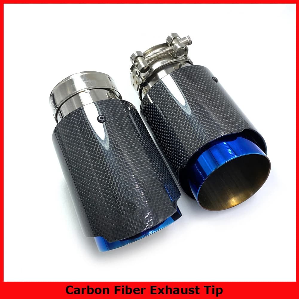 1PCS Car Exhaust Tail Pipe Glossy Carbon Tail End Blue Stainless Steel Straight Muffler Tip Flange With REM For Bmw F30