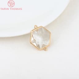 (1082)6PCS 24K Champagne Gold Color Brass with Glass Irregular Connector Charms High Quality Jewelry Making Findings Accessories