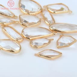 (1082)6PCS 24K Champagne Gold Color Brass with Glass Irregular Connector Charms High Quality Jewelry Making Findings Accessories