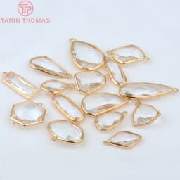 (1082)6PCS 24K Champagne Gold Color Brass with Glass Irregular Connector Charms High Quality Jewelry Making Findings Accessories