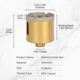 6-65mm 1PC M10 Thread Shank Dry Vacuum Brazed Diamond Drilling Core Bit For Drilling on Ceramic Tile Hole Saw Granite Marble