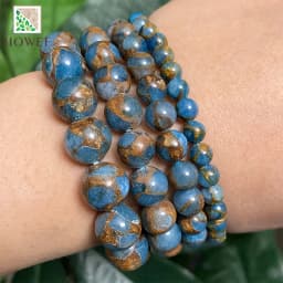 Natural Stone Golden Stripe Lake Blue Cloisonne Round Beads for Jewelry Making Diy Handmade Bracelet 15" Strand 4/6/8/10/12MM