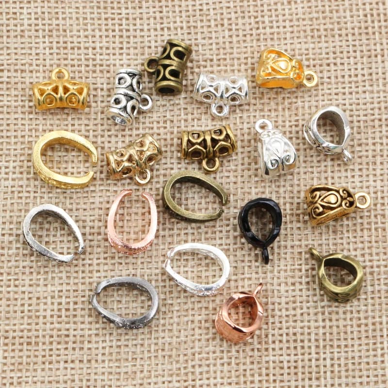 20pcs 3-Styles Beads Bails Pendants Jewelry Making DIY Necklace Silver Plated Gold Black Beads Bails Pendants Charm Beads Bails