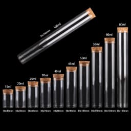 12 pieces/lot 15ml 20ml 25ml 30ml 40ml 45ml 50ml 55ml 60ml Glass Test Tubes With Cork Stopper Wishing Bottles for Art DIY Crafts