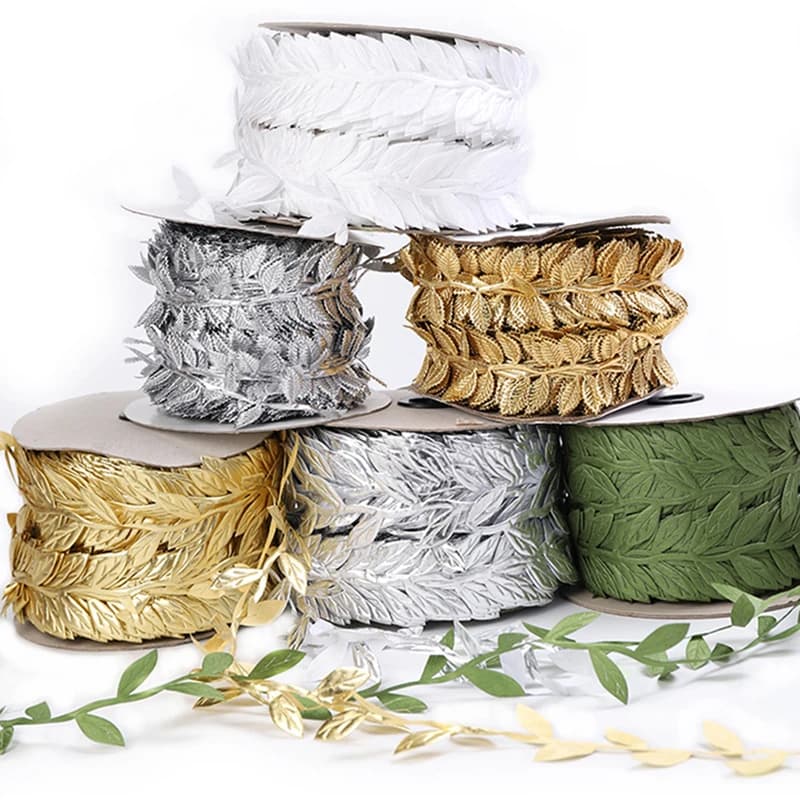 2M 5M Creative Simulation Rattan Golden Tree Leaves Ribbons Handmade DIY Bows Gift Wrapping Hanging Craft Home Party Decoration