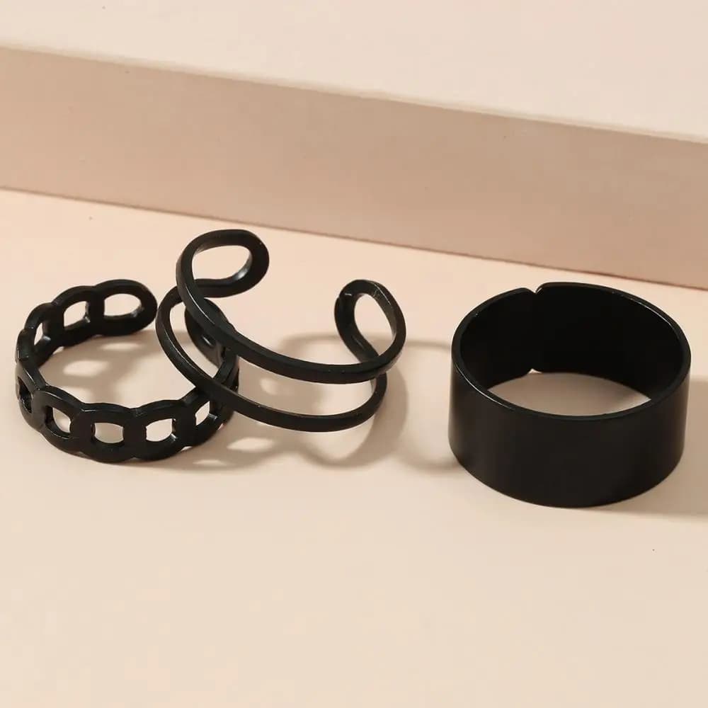 3pcs/Set Fashion Punk Ring Simple Design Vintage Black Color Joint Rings Sets for Women Jewelry Korean Version Joint Ring 2021