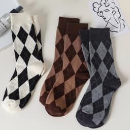 21 Autumn And Winter Models Diamond Grid Socks Girls Fashion Retro Classic Tube Socks Tide Pile Socks