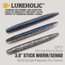 LUREHOLIC 3.0” Stick Worm Senko 12PCS 8cm 3.2g High-Frequency Tiny Tremors Wacky Drop Shot Soft Lure Bait