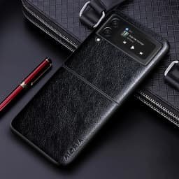 Luxury PU Leather Case for Samsung Galaxy Z Flip 4 5 6 7 FE 8 Business Solid Color Design Phone Cover for Samsung Z Flip 3 Case