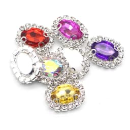 Silver 4 Holes 10pcs/lot Oval Shiny Rhinestone Buttons Crystal Wedding Decoration Hair Accessories Clothing Hand-sewn 15*20mm