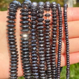 Faceted Black Flat Round Hematite Stone Beads Rondelle Loose Spacer Beads for Jewelry Bracelet Necklace Making Handmade DIY 15"