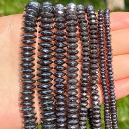 Faceted Black Flat Round Hematite Stone Beads Rondelle Loose Spacer Beads for Jewelry Bracelet Necklace Making Handmade DIY 15"