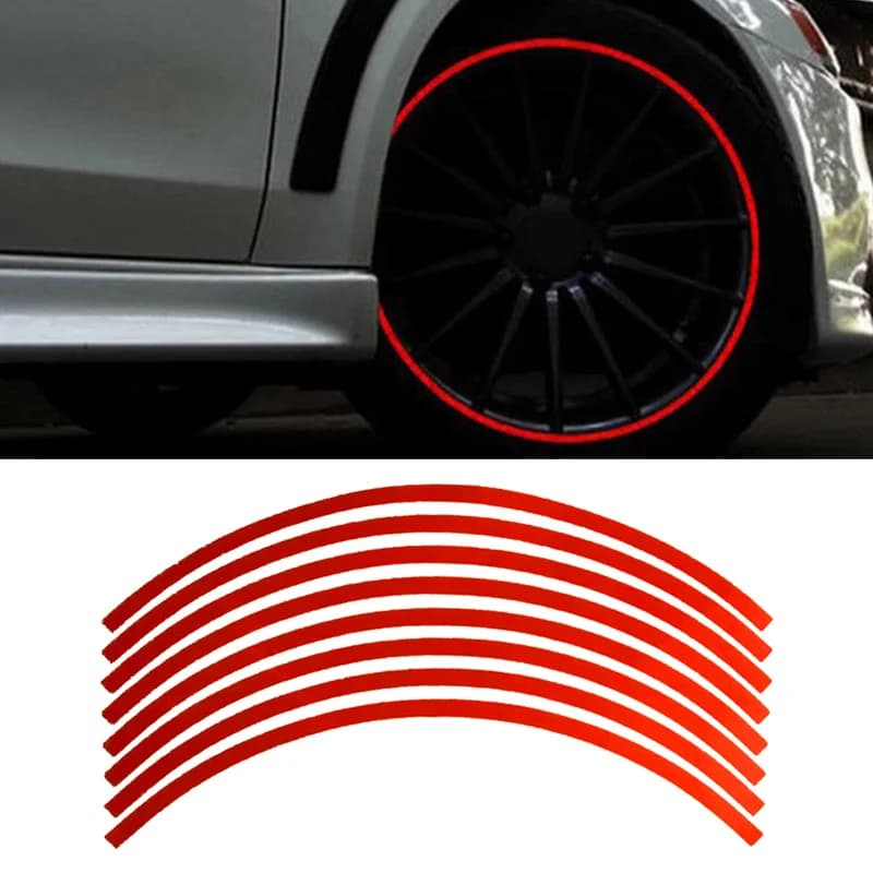 16Pcs Strips Wheel Sticker Red Decals 18" Reflective Rim Tape Decor for Bike Motorcycle Auto Exterior Accessories Universal