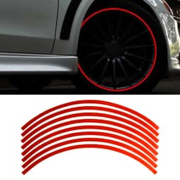 16Pcs Strips Wheel Sticker Red Decals 18" Reflective Rim Tape Decor for Bike Motorcycle Auto Exterior Accessories Universal
