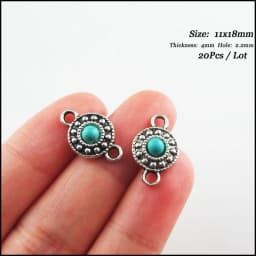 Fashion New Turquoise Stone Connectors Charms Flower Oval Round Tibetan Silver Plated Pendants Retro
