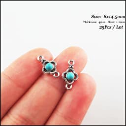 Fashion New Turquoise Stone Connectors Charms Flower Oval Round Tibetan Silver Plated Pendants Retro
