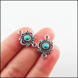 Fashion New Turquoise Stone Connectors Charms Flower Oval Round Tibetan Silver Plated Pendants Retro