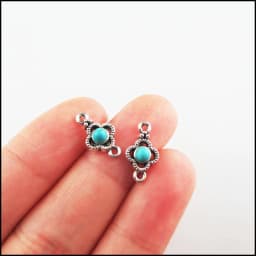 Fashion New Turquoise Stone Connectors Charms Flower Oval Round Tibetan Silver Plated Pendants Retro