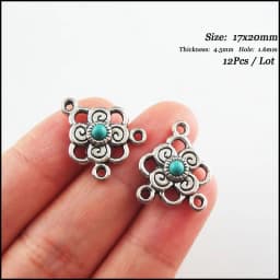 Fashion New Turquoise Stone Connectors Charms Flower Oval Round Tibetan Silver Plated Pendants Retro