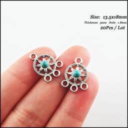 Fashion New Turquoise Stone Connectors Charms Flower Oval Round Tibetan Silver Plated Pendants Retro