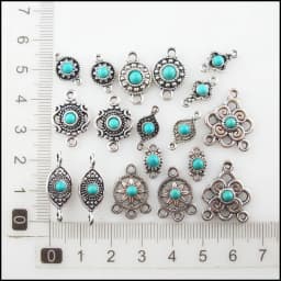 Fashion New Turquoise Stone Connectors Charms Flower Oval Round Tibetan Silver Plated Pendants Retro
