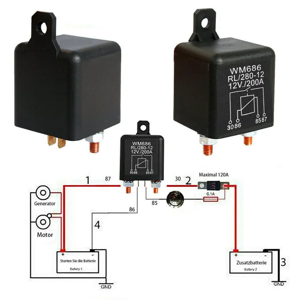 12V 200A Universal Battery Switch Relay 4 Pin Dual Battery Isolator Relay Current Relay Car Relay