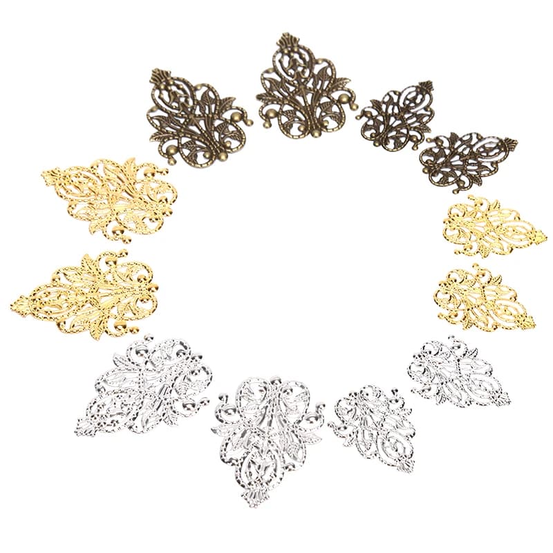 10/30/50pcs Wholesale Filigree crafts Hollow Embellishments Findings Jewelry Accessories Bronze Tone ornaments 35mm 48mm
