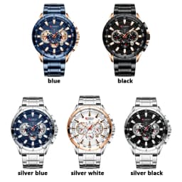 CURREN Men's Watch Casual Sports Chronograph Stainless Steel Strap Black Large Dial Quartz Waterproof Clock Luminous Display