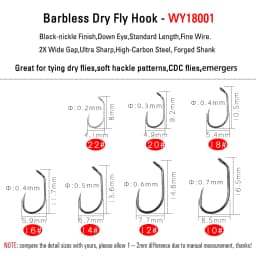 ICERIO 30PCS Competition Barbless Fly Fishing Hook Nymph Dry Wet Flies Jig Fishhook Salmon Trout Fly Tying Hook Non-barbed