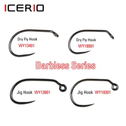 ICERIO 30PCS Competition Barbless Fly Fishing Hook Nymph Dry Wet Flies Jig Fishhook Salmon Trout Fly Tying Hook Non-barbed