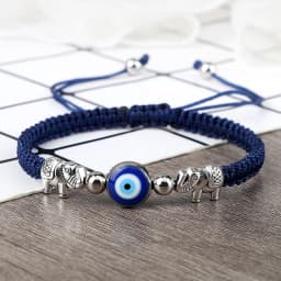 Adjustable Handmade Braided String Bracelet Women Men Blue Turkish Evil Eyes Beads Bracelet Elephant Bangle Couple Lucky Jewelry