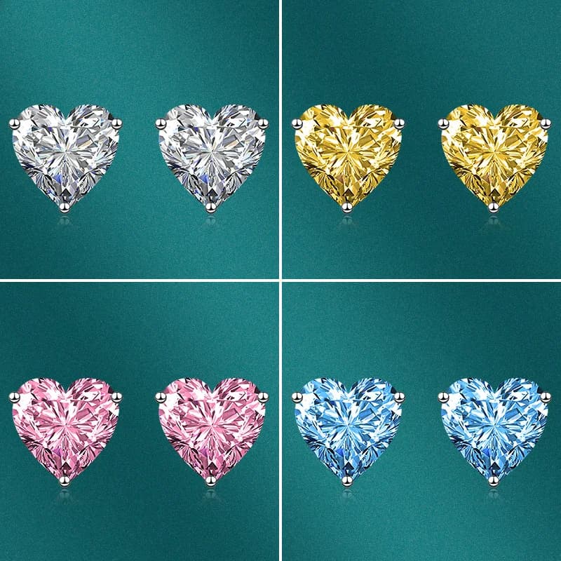 s925 silver sweet heart-shaped fashion temperament love colored gemstones 10*10mm earrings luxury jewelry high-quality jewelry