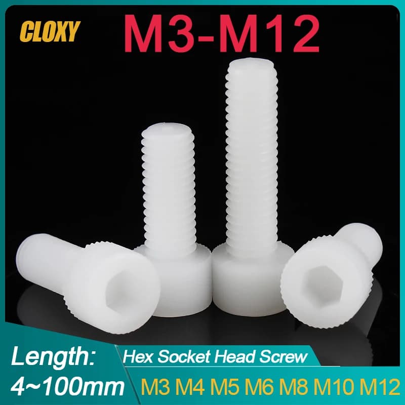 5~50pcs M3 M4 M5 M6 M8 M10 M12 White Nylon Hex Socket Head Cap Screws Plastic Allen Bolts Screw for Heat/ Electricity Insulation