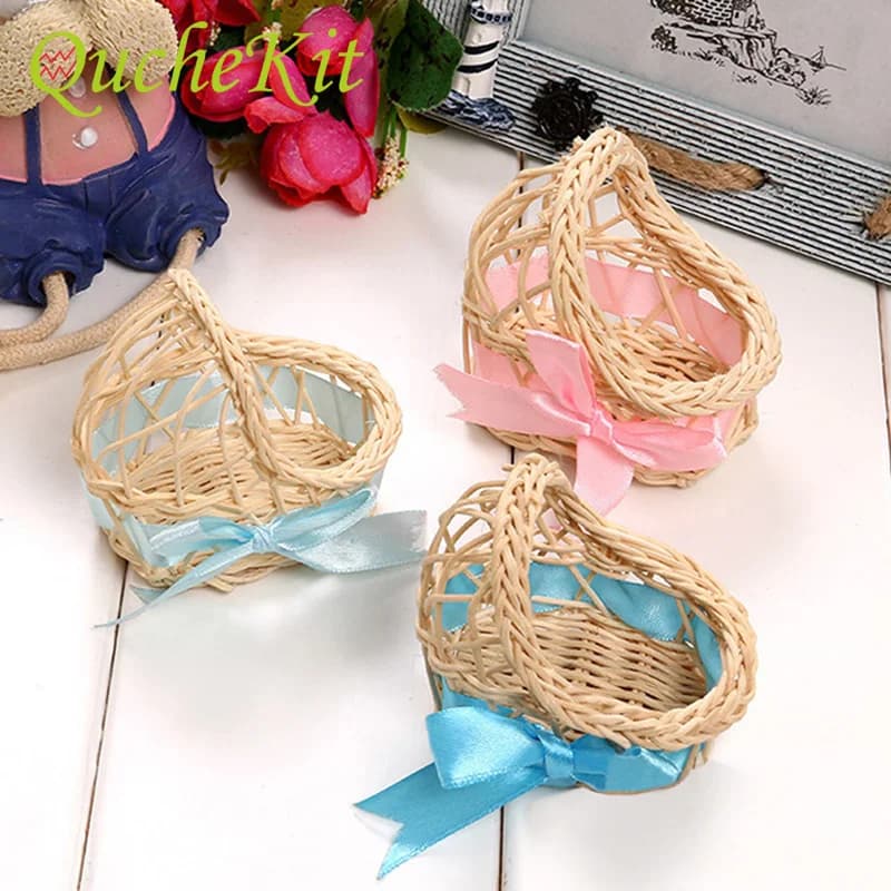 10/20Pcs Baby Shower Decoration Gifts For Guests Mini Woven Flower Basket Chocolate Candy Box Birthday Kids Newborn Party Favors