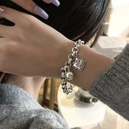 FOXANRY English Letter Tag Punk Brcacelet for Women Couples INS Fashion Vintage Handmade Ball Pendant Party Jewelry Gifts