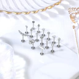 ZS 1PC 16G Rose Gold Plated Helix Piercing Earring Zircon Lip Stud Star Moon Labret Piercing Jewelry Crystal Lip Body Jewelry