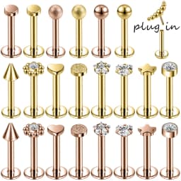 ZS 1PC 16G Rose Gold Plated Helix Piercing Earring Zircon Lip Stud Star Moon Labret Piercing Jewelry Crystal Lip Body Jewelry