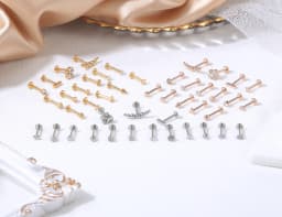 ZS 1PC 16G Rose Gold Plated Helix Piercing Earring Zircon Lip Stud Star Moon Labret Piercing Jewelry Crystal Lip Body Jewelry