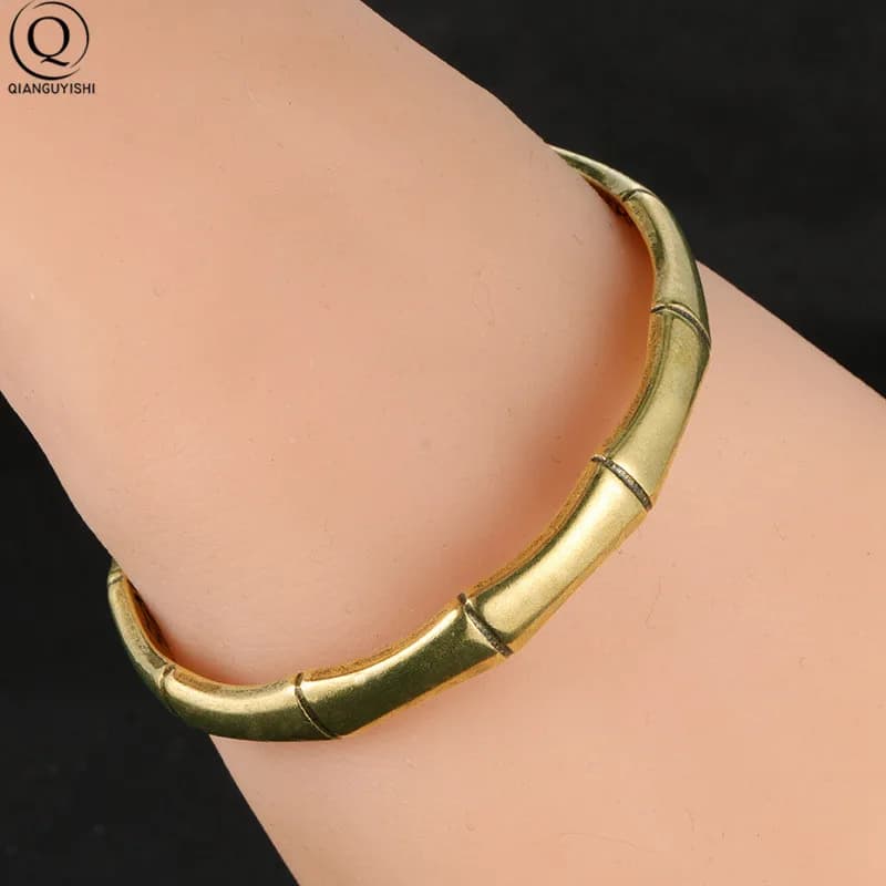 Antique Brass Metal Creative Bamboo Bracelet Bangle Pure Copper Women Fashion Punk Cuff Bangles Bracelets Women Party C-shaped