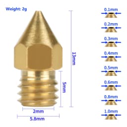 MK8 Brass Nozzle 0.1MM 0.2MM 0.3MM 0.4MM 0.5MM 0.6MM 0.8MM 1.0MM Extruder Print Head Nozzle Suitable For 1.75MM 3.0MM 3D Printer