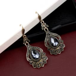 Sunspicems Luxury Gray Crystal Bridal Earring Ring For Women Antique Gold Color Bohemia Wedding Jewelry Sets Turkish Birdal Gift