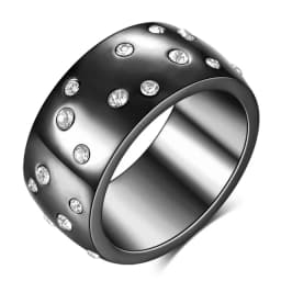 NIBASTAR Simple Stainless Steel Women 10mm Ring Shining Crystal Wedding Promise Jewelry Accessories Wholesale Retail
