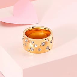 NIBASTAR Simple Stainless Steel Women 10mm Ring Shining Crystal Wedding Promise Jewelry Accessories Wholesale Retail