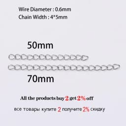 50Pcs/lot 5 7cm Stainless Steel Bulk Necklace Extension Chain Tail Extender For Bracelet Chains Jewelry Making Supplies Findings