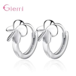 Gift for Girlfriend Daughter Girls Flower 5 Leaf Hoop Earring Sterling Silver 925 Flower Brincos Pendientes Jewellery